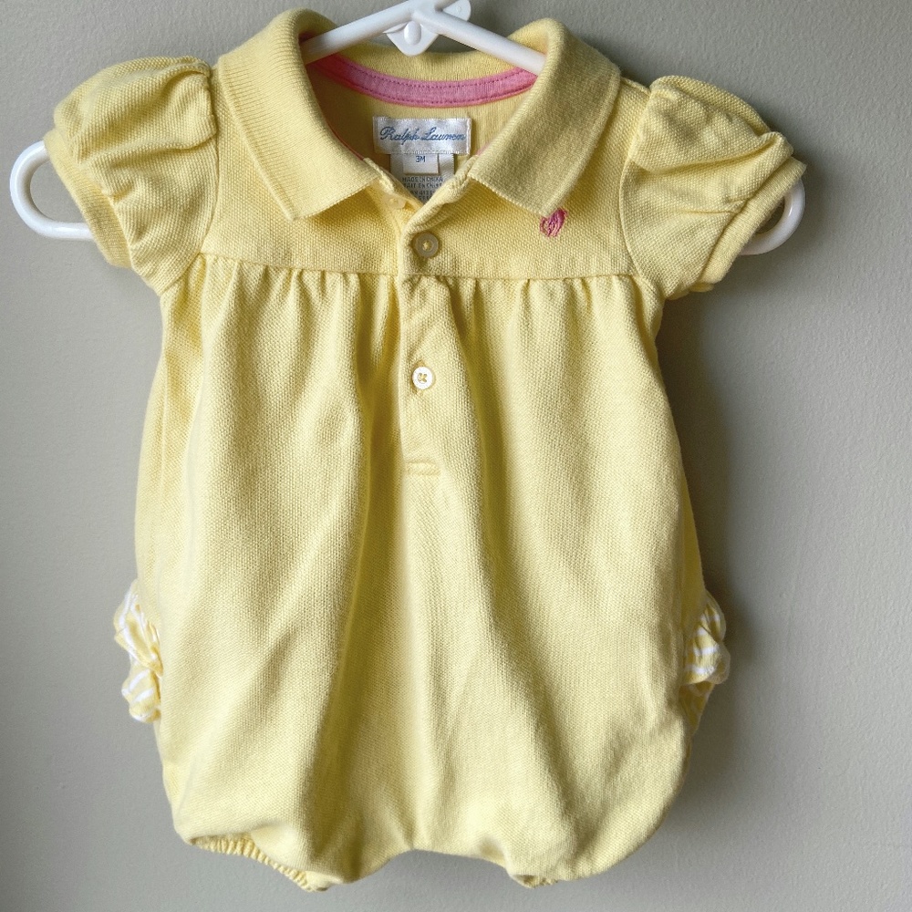 Ralph Lauren Yellow Ruffle Button Down Romper 3M